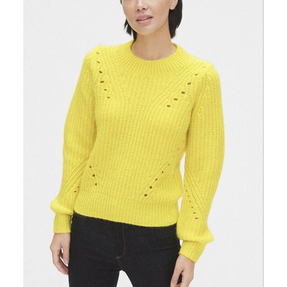 Gap Brushed Wool Blend Pointelle Crewneck Sweater Yellow NWT Size L